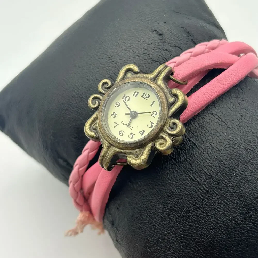 Boho Women's Analog Watch Bracelet Pink Snap Band Working New Battery